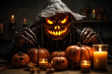 The image of Death or Grim reaper. Halloween concept. Background with selective focus and copy space
