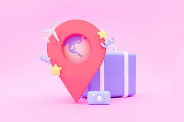 Travelling, tourism concept. Colorful 3D illustration, collage
