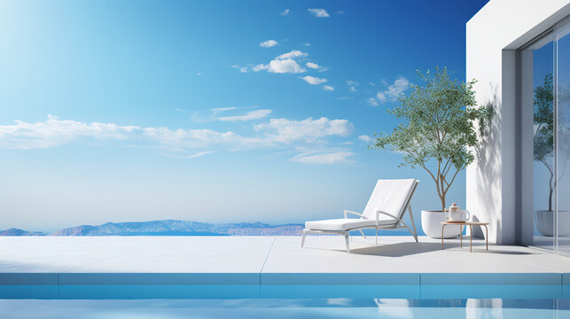 A serene and calm poolcore scene, featuring a minimalistic design. This image encapsulates the tranquility of poolside moments, evoking a sense of peace and relaxation.