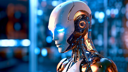 Innovation aesthetics, a white color humanoid robot, modern tech. Generative AI