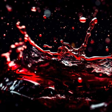 Macro red wine on black background abstract splashing