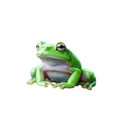 Obraz premium Green Frog on Leaf in Close up View from below