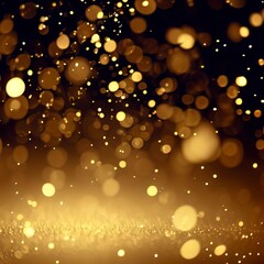 Golden glitter lights on isolated on dark background Gold glitter dust defocused texture Abstract