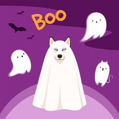 Funny ghost dog. A Halloween greeting card.