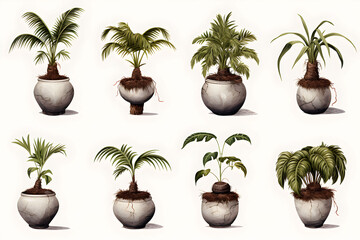 Obraz premium Coconut bonsai illustration set.Generated AI