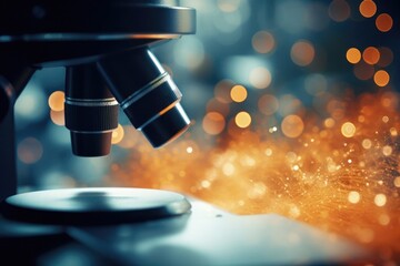Professional laboratory microscope close-up, essence of science and medical research equipment.