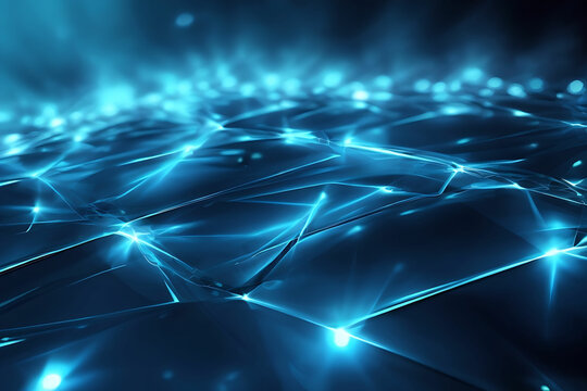 Abstract futuristic dark blue wave line background with glowing light effect.