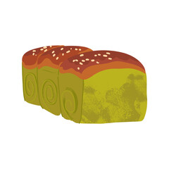 Shokupan Matcha milk bread isolated on white background. Vector illustration japan bakery
