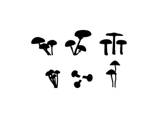 Mushroom silhouette vector. Big collection of mushrooms silhouette. A set of various mushrooms silhouettes white background art, icon, web, apps.