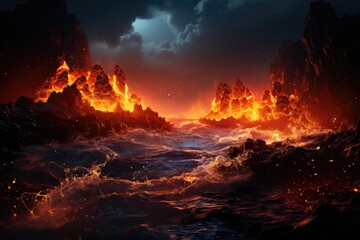 Oceanic Inferno: The Breathtaking Moment When Molten Lava Cascades into the Icy Blue Ocean, Creating Rising Steam