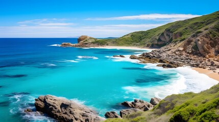 A panoramic view of the beach on the north coast of New Zealand