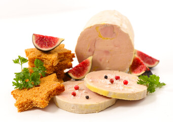 Traditional foie gras with fresh figs and gingerbread canape- french festive food
