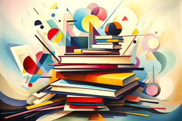 Abstract pile of books, Graphic Design. Ai Generated