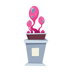 Modern abstract plant sculpture on white background. Cartoon illustration of sculpture in contemporary style. Art museum exhibit cartoon illustration. Modern art concept