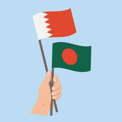 Flags of Bahrain and Bangladesh, Hand Holding flags