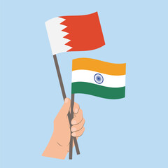 Flags of Bahrain and India, Hand Holding flags