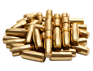 stack of weapon bullet cartridges on isolated transparent background - obrazy, fototapety, plakaty