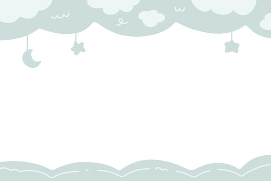 baby shower cute kawaii cloud sky star Pastel background frame banner