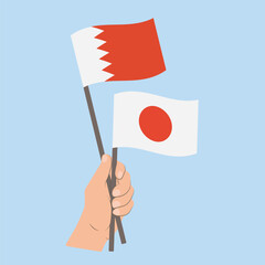 Flags of Bahrain and Japan, Hand Holding flags