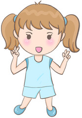 Isolated illustration of girl showing peace sign for winning competition