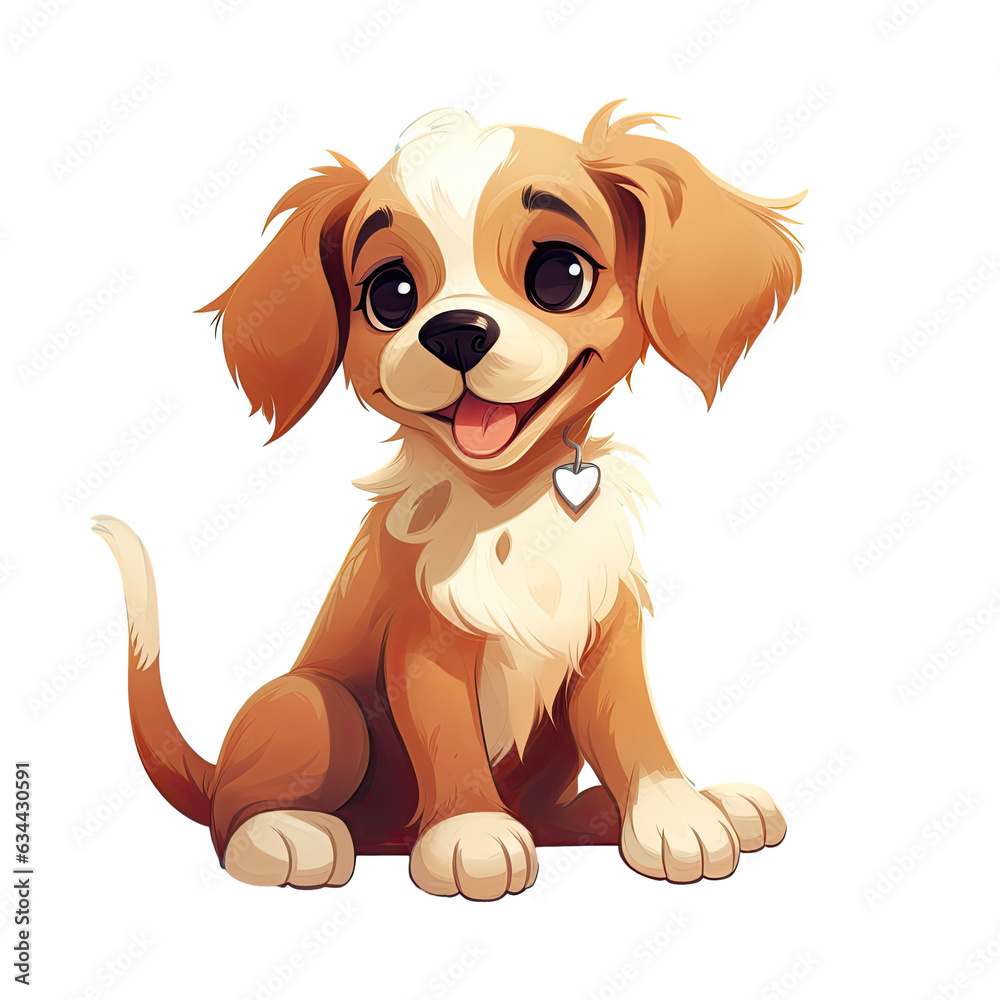 Sticker Cheerful cartoon pup sitting cute portrait of a friendly canine Digital artwork