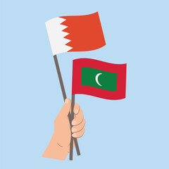 Flags of Bahrain and Maldives, Hand Holding flags