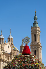  Zaragoza Spain. October 12, 2022 the Virgin of the Pilar dressed in flowers on the national day of Spain