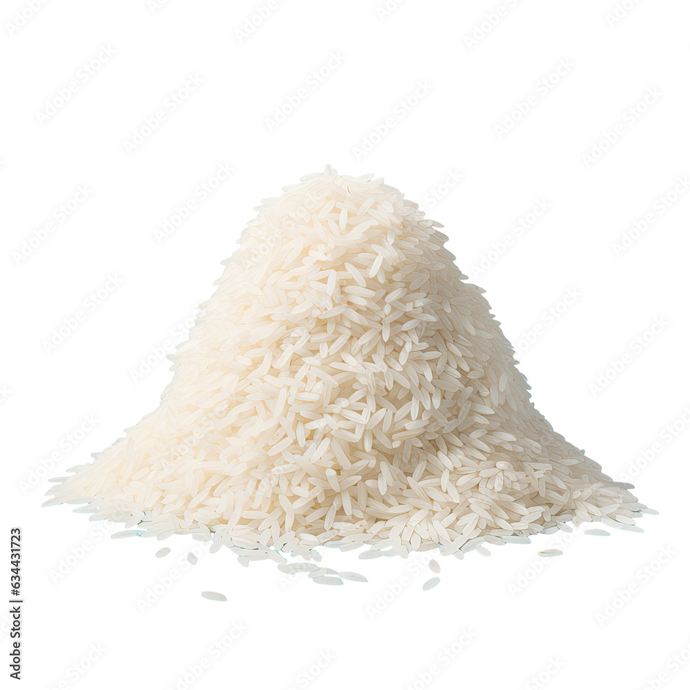 Poster White rice piled alone on transparent background zoomed in