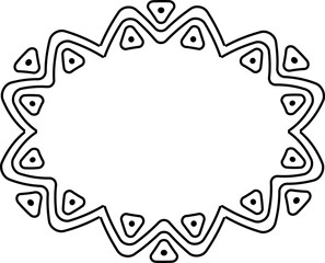 Oval frame in ethnic style. Vector black and white frame. Decorative pattern of ornamental blocks, highlighted on a white background. Space for text. Vector monochrome illustration.