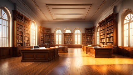 Fototapeta premium library interior bookshelf background use it as image, poster and banner design