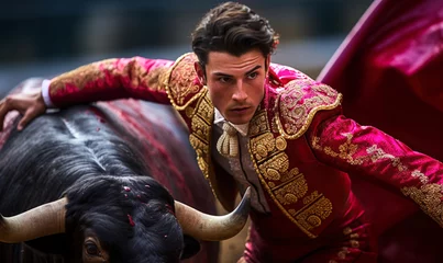  Corrida or Bullfight in Spain. Spanish bullfighter in the bullfighting arena. Spanish bullfighting bull and matador. digital ai © Viks_jin