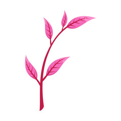 Autumn pink leaves on twig flat vector. Cartoon drawing of floral autumnal element, pink leaves, branch. Autumn decoration, nature concept.