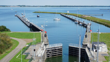 Lock at Haringvliet for leisure and small shipping. High water and low water by means of a pump...