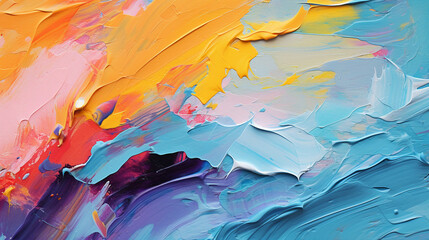 Closeup of abstract rough colorful multicolored art on canvas