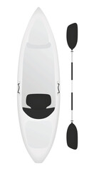 White kayak boat with paddle. vector