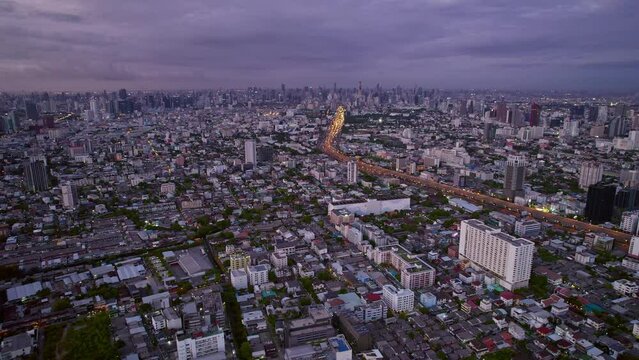 Bangkok early morning highway before sunrise cityscape drone DJI