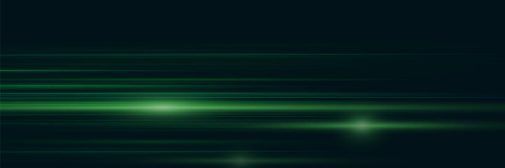Abstract green neon speed light effect on black background. Vector illustration.