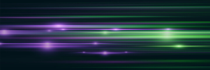 Beautiful flash of light and spark. Special effect, speed line. Magic moving fast laser beams, horizontal light beams.