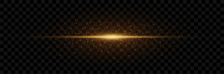 Gold line of light. Magic glow, particles of light, sparks. Glowing line png. Vector image.   © Hanna