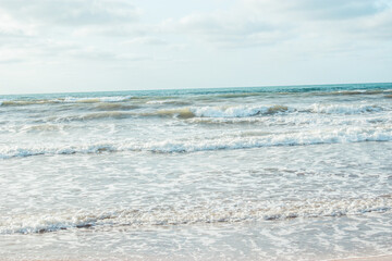 Sea waves  with white foam in the Ocean. place El Jadida Morocco. Summer 2023