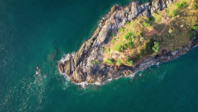 Cape Phom Thep drone top down view at Phuket, Thailand
Island water edge, DJI Mavic cinematic aerial footage Loop 