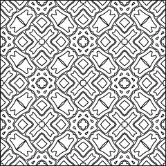 Abstract background with figures from lines. black and white pattern for web page, textures, card, poster, fabric, textile. Monochrome graphic repeating design.