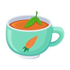Cup of carrot juice vector illustration. Cartoon drawing of carrot dish on white background. Healthy food concept