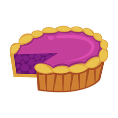 Big blueberry pie with jam vector illustration. Cartoon drawing or sticker of tea time element isolated on white background. Desserts, pastry concept