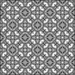 Abstract background with figures from lines. black and white pattern for web page, textures, card, poster, fabric, textile. Monochrome graphic repeating design.