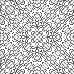 Abstract background with figures from lines. black and white pattern for web page, textures, card, poster, fabric, textile. Monochrome graphic repeating design.