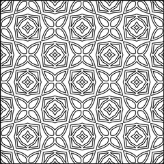 Abstract background with figures from lines. black and white pattern for web page, textures, card, poster, fabric, textile. Monochrome graphic repeating design.