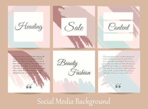 Minimal abstract social media story post feed background layout, and web banner template. Pink nude pastel watercolor paint vector mock-up of beauty, jewelry, skincare, wedding, make-up salon