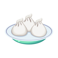 Traditional Chinese dumplings or pies vector illustration. Asian street food dishe on plate isolated on white. Asian food concept