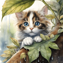 cat with a bouquet of flowers